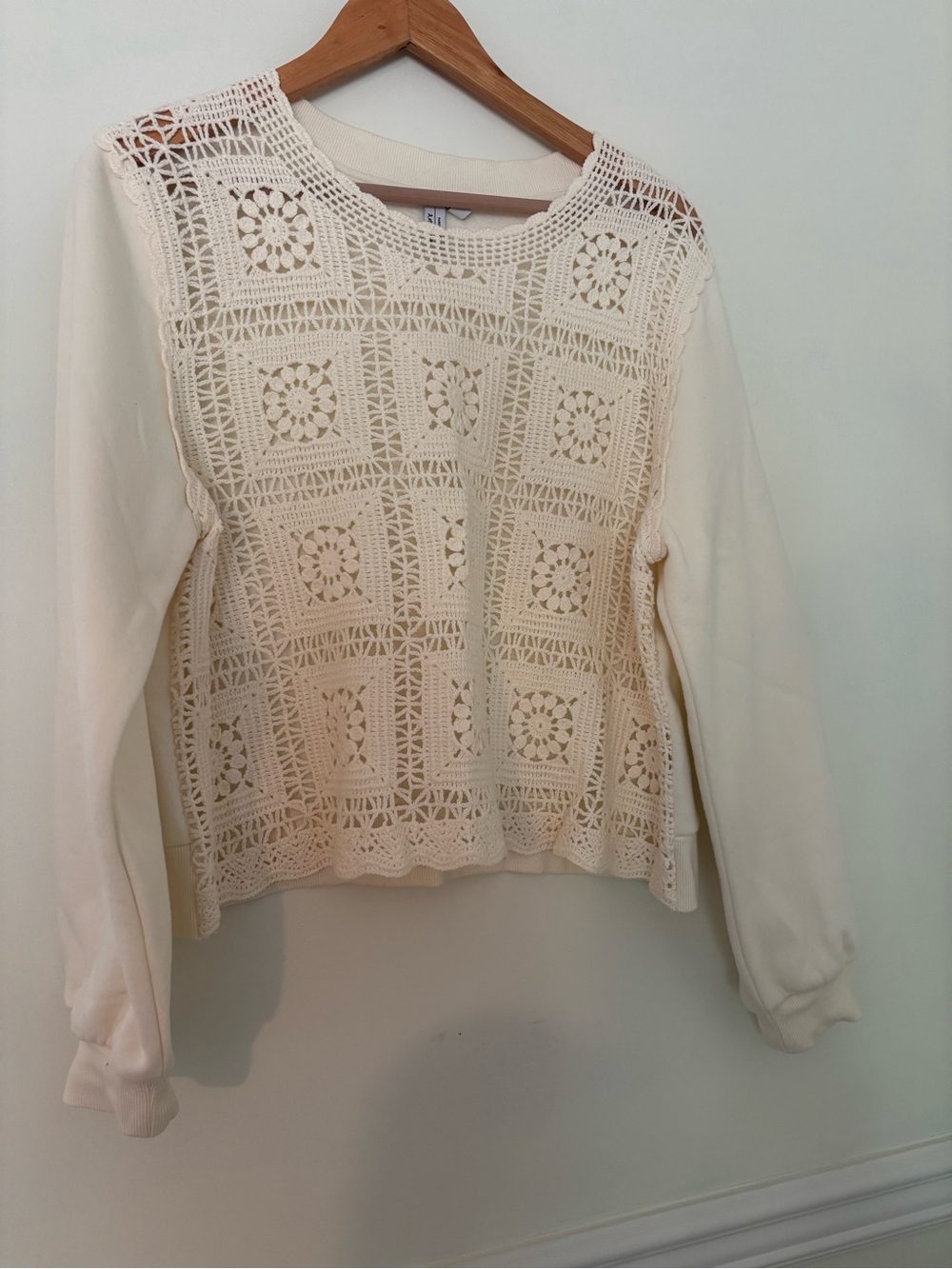 Women’s Cream Crochet-Front Sweatshirt